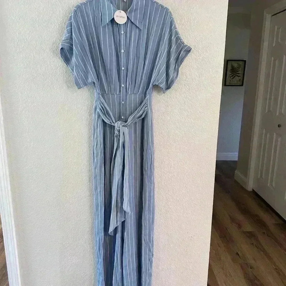 pastel Pants - pastel Spring Womens wide leg jumpsuit blue white stripe size medium new w/ tags